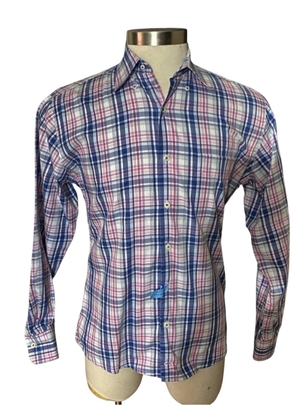 Peter Millar Crown Blue Herron Plaid Oxford Long Sleeve Button Down Shirt Sz M
